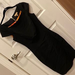 Ted Baker Sheath Dress Black Top stitch detail orange lining LBD